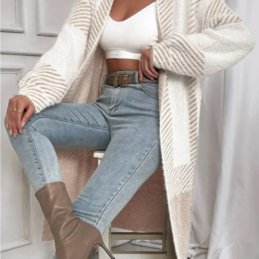New striped pattern fuzzy cardigan jacket - Picture 9 of 9